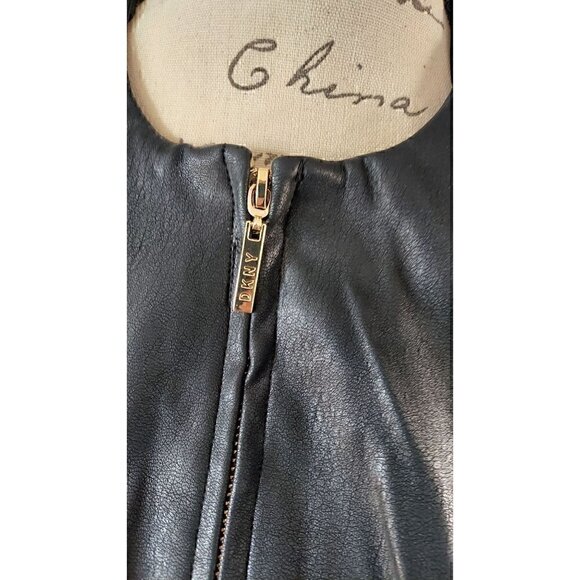 DKNY Black Collarless Faux Leather Jacket/NWOT, Size OP - Picture 2 of 5